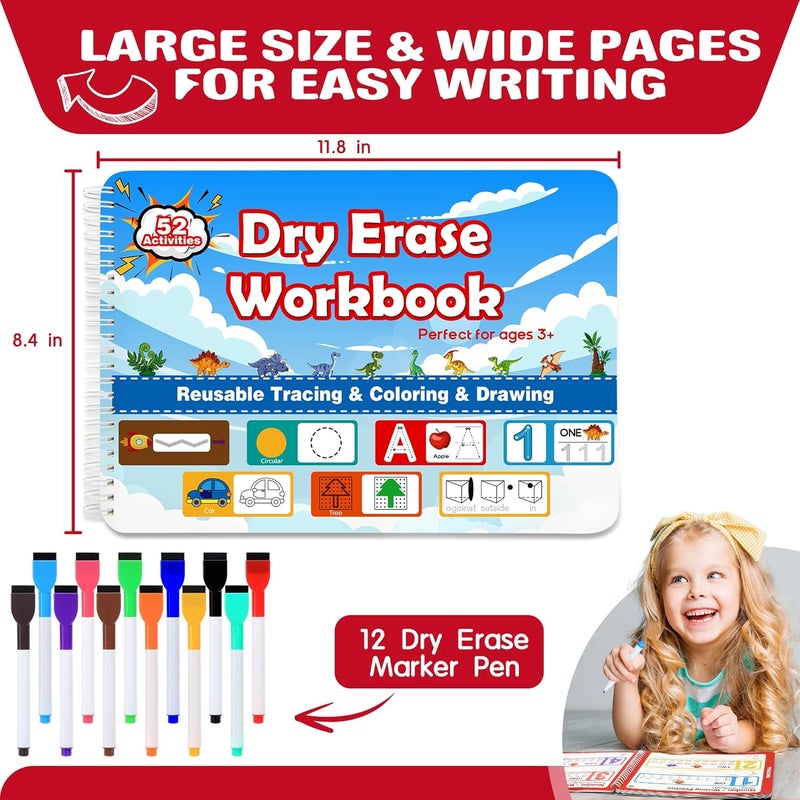 iHarPro Preschool Learning Activities - 52 Pages Handwriting Practice Tracing Books for Kids, Montessori Toys Kindergarten Educational Workbooks Age 3-6, with 12 Dry Erase Markers - Image 5